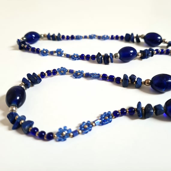 Vintage Cobalt Blue Lapis Lazuli Daisy Chain Neck… - image 2