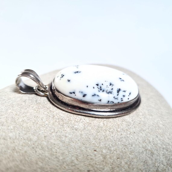 Vintage Dendritic Agate Solid Silver Oval Pendant… - image 2