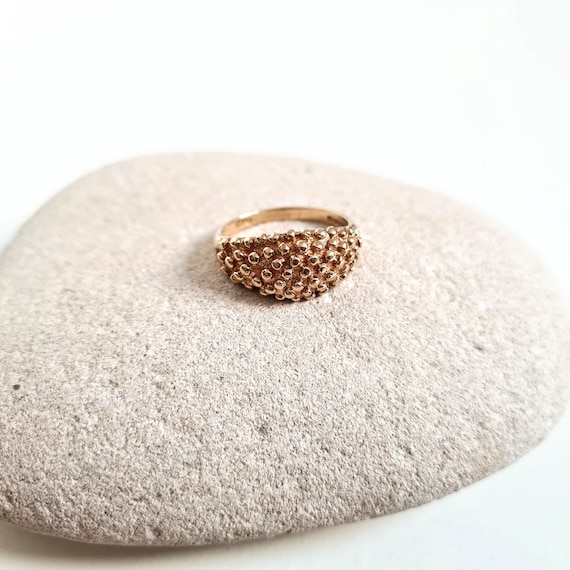 Vintage 1988 London Hallmark 9ct Gold Bead Dome Ring: Size O 1/2, Chunky Jewellery