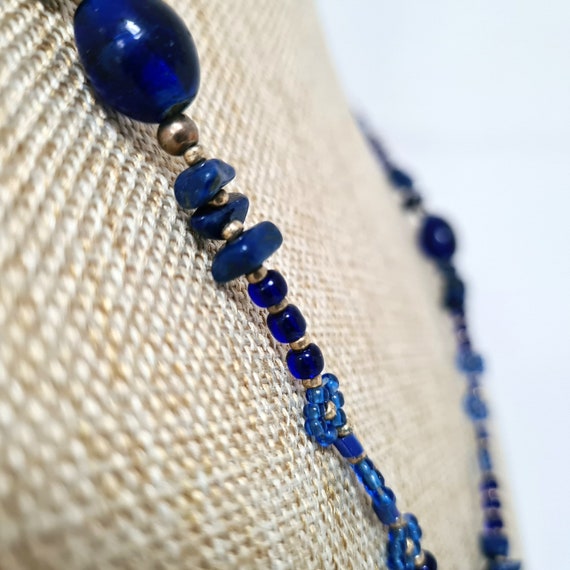 Vintage Cobalt Blue Lapis Lazuli Daisy Chain Neck… - image 5