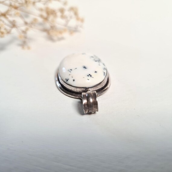 Vintage Dendritic Agate Solid Silver Oval Pendant… - image 8