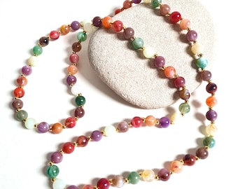 Vintage Multicoloured Faux Marbled Gemstone Plastic Bead Necklace: Retro Costume Jewellery, 1980's 1990's