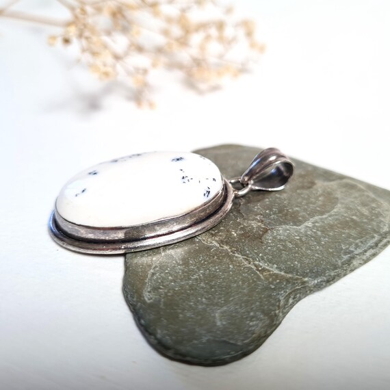 Vintage Dendritic Agate Solid Silver Oval Pendant… - image 5