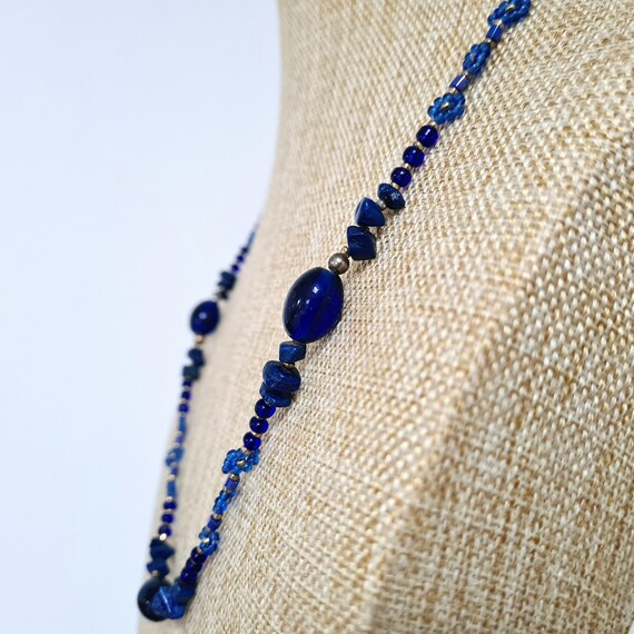 Vintage Cobalt Blue Lapis Lazuli Daisy Chain Neck… - image 6
