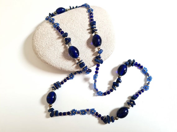 Cobalt Blue 30 Strand Seed Bead Necklace Women's Glass Jewelry Fashion Accessory Cobalt Blue 30 Strand Seed Bead Necklace Women's Glass Jewelry Fashion Accessory