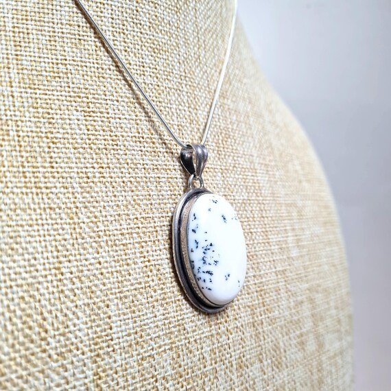 Vintage Dendritic Agate Solid Silver Oval Pendant… - image 3