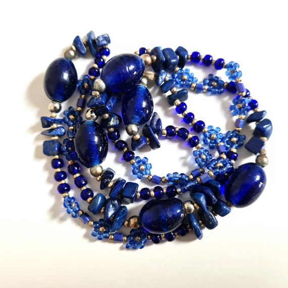 Vintage Cobalt Blue Lapis Lazuli Daisy Chain Neck… - image 7