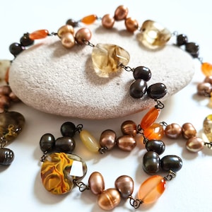Agate, Carnelian & Freshwater Pearl Necklace: Autumnal Gemstone Jewellery