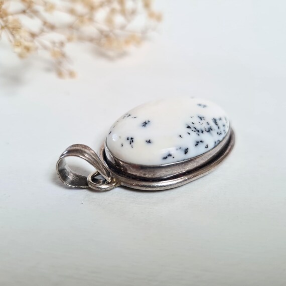 Vintage Dendritic Agate Solid Silver Oval Pendant… - image 7