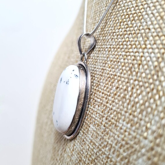 Vintage Dendritic Agate Solid Silver Oval Pendant… - image 4