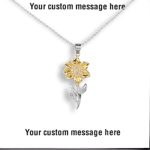 Sunflower pendant necklace - Custom message for her - birthday, sweet 16, anniversary