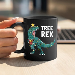 Tree rex, Holiday Spirit Mugs, Christmas Mugs, Coffee Mugs, Hot Chocolae Mugs for her, Gift for Mom