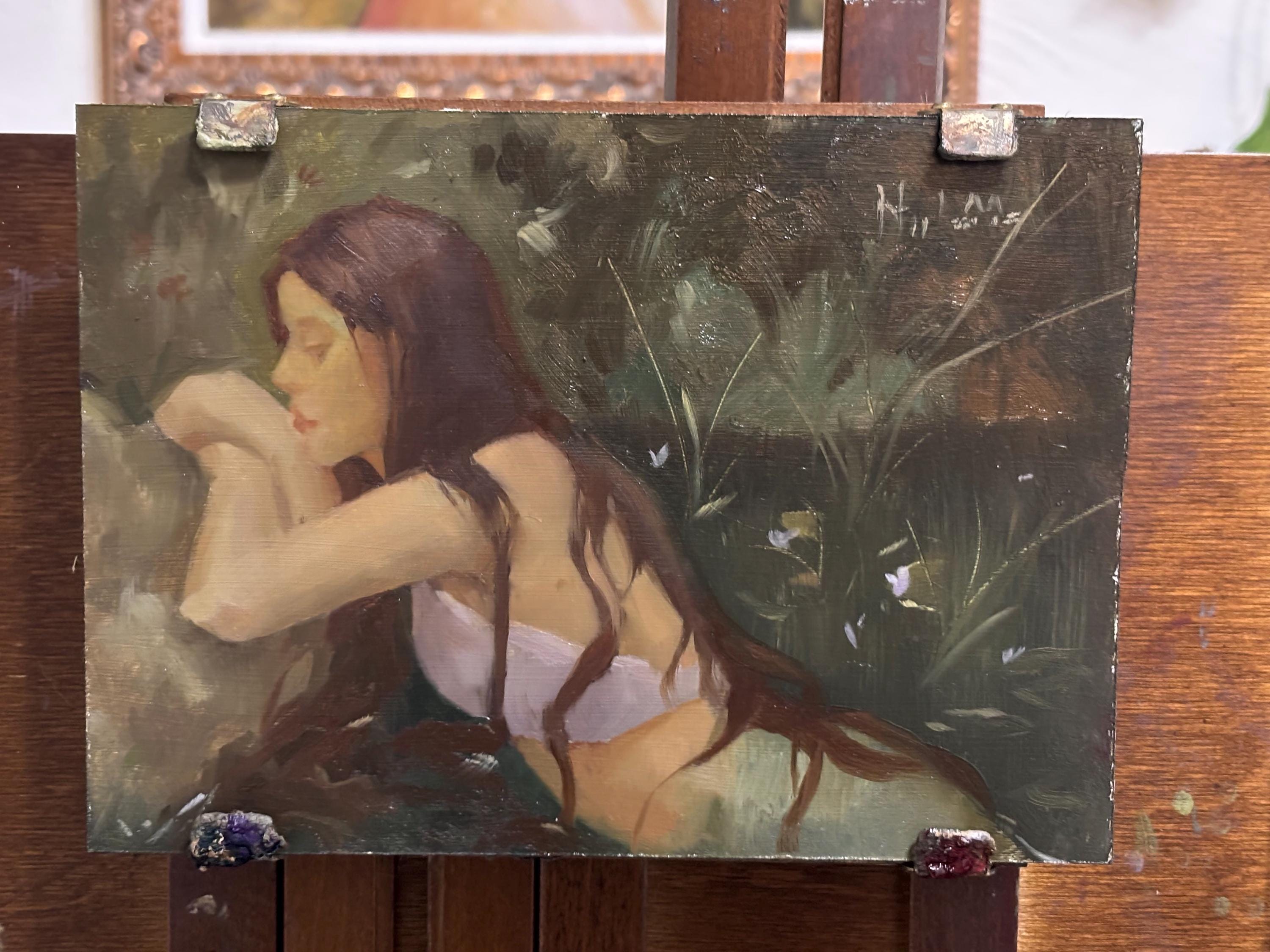 Peinture à l'huile originale - « The Edge of Her World » 5 x 7 pouces