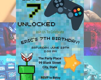 Level 7 Unlocked 7th Birthday Party Invite ~ EDITABLE Canva Template / Personalize / Print or Send Digitally!