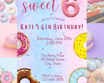 Sweet Six 6th Birthday Party Invite ~ EDITABLE Canva Template / Personalize / Print or Send Digitally!
