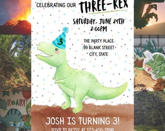 Three-Rex 3rd Birthday Party Invitation ~ EDITABLE Canva Template / Personalize / Print or Send Digitally!