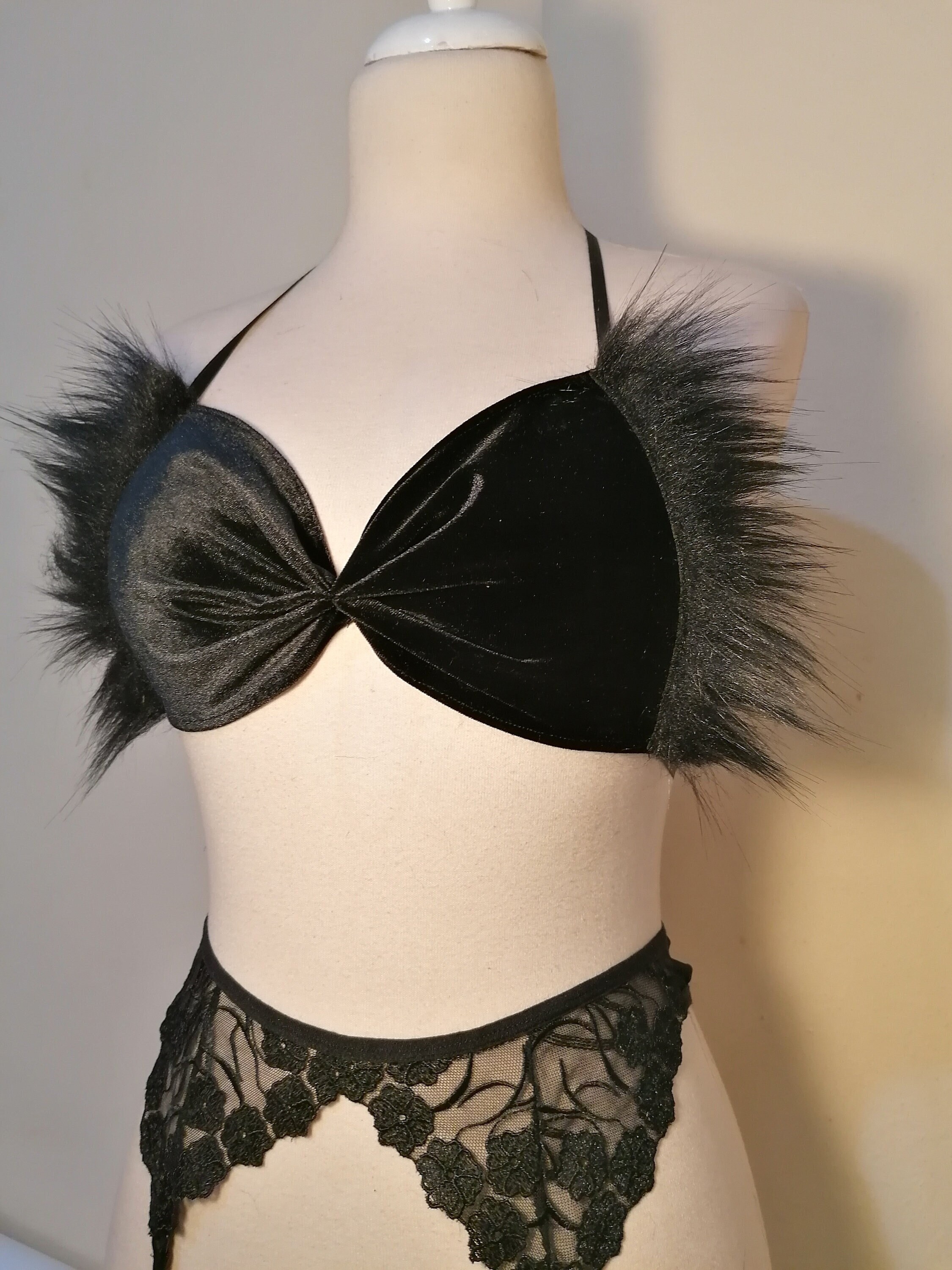 fur trim bra