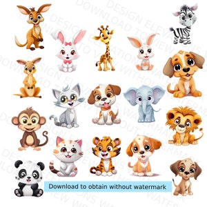 Cute Cartoon Animals 17 Pack Illustrations Of Cute Animals Characters Instant Download Kids Gifts, Digital Prints, Png, Clip Art image 2