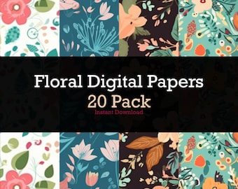 Paquet de 20 papiers numériques floraux | Belles conceptions de fond de motifs floraux | Dessins colorés 8K, papiers de scrapbooking, fleurs