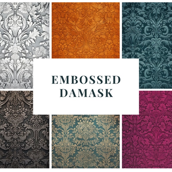 Embossed Damask Backgrounds Digital Papers 40 Pack | Beautiful Illustration Designs of floral and classic damask patterns | INSTANT DOWNLOAD