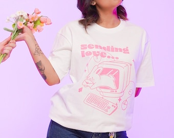 Cute Oversized T-shirt - Sending Love Bunny Rabbit Y2K