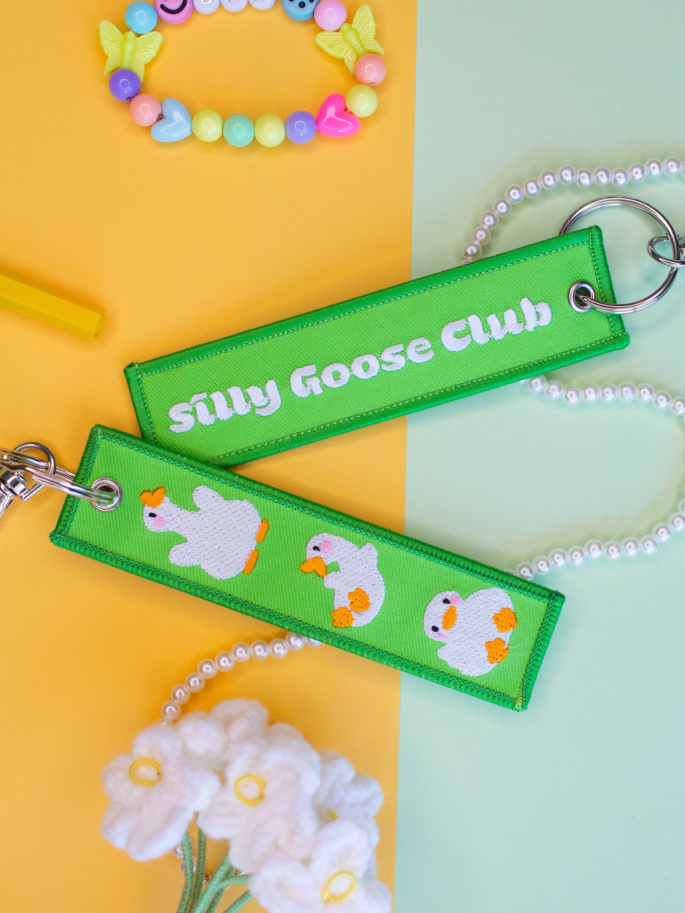 Silly Goose Club Embroidered Jet Tag (Green, Pink & Blue)