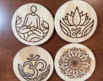 Namaste Set of 4 Variety Yoga Themed Wood Coasters