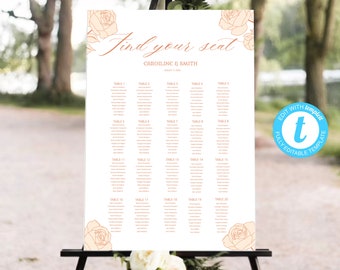 Minimalist Wedding Seating Chart Floral Line Seating Template Editable Seating Chart Templett Instant Download