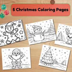 Christmas Coloring Book, Coloring Christmas, 5 Christmas coloring pages, Digital Download, Printable PDF Coloring Book for the holidays