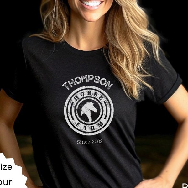 Custom Horse Farm Tee T-shirt Personalized Equestrian Farm Tee Gifts for Horse Farmers Vintage Customized Horse Tee