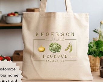 Custom Farm Canvas Tote Bag Farmer's Market Bag Personalized Gardener Gift Reusable Grocery Bag Local Produce Dealer Vegetable Shoulder Bag