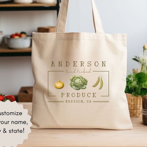 Custom Farm Canvas Tote Bag Farmer's Market Bag Personalized Gardener Gift Reusable Grocery Bag Local Produce Dealer Vegetable Shoulder Bag