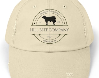 Custom Cattle Ranch Unisex Distressed Cap | Cotton Twill Personalized Hat | Local Beef Farm Hat | Gift for Ranchers | Homestead Gift