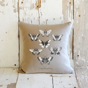 Lepidoptera - Farmhouse Decor Pillow | Moth Nature Lover Decor | Housewarming Gift | Entomologist Gift | Tan Throw Pillow | Square Pillow