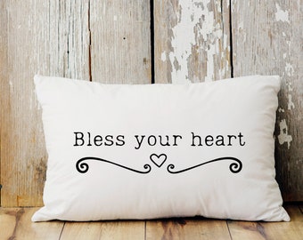 Bless Your Heart - Farmhouse Decor Lumbar Pillow | Southern Sayings Pillow | Housewarming Gift | Spun Polyester Throw Pillow