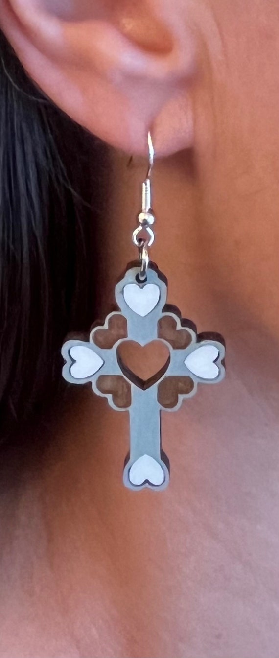 white acrylic hearts & crosses