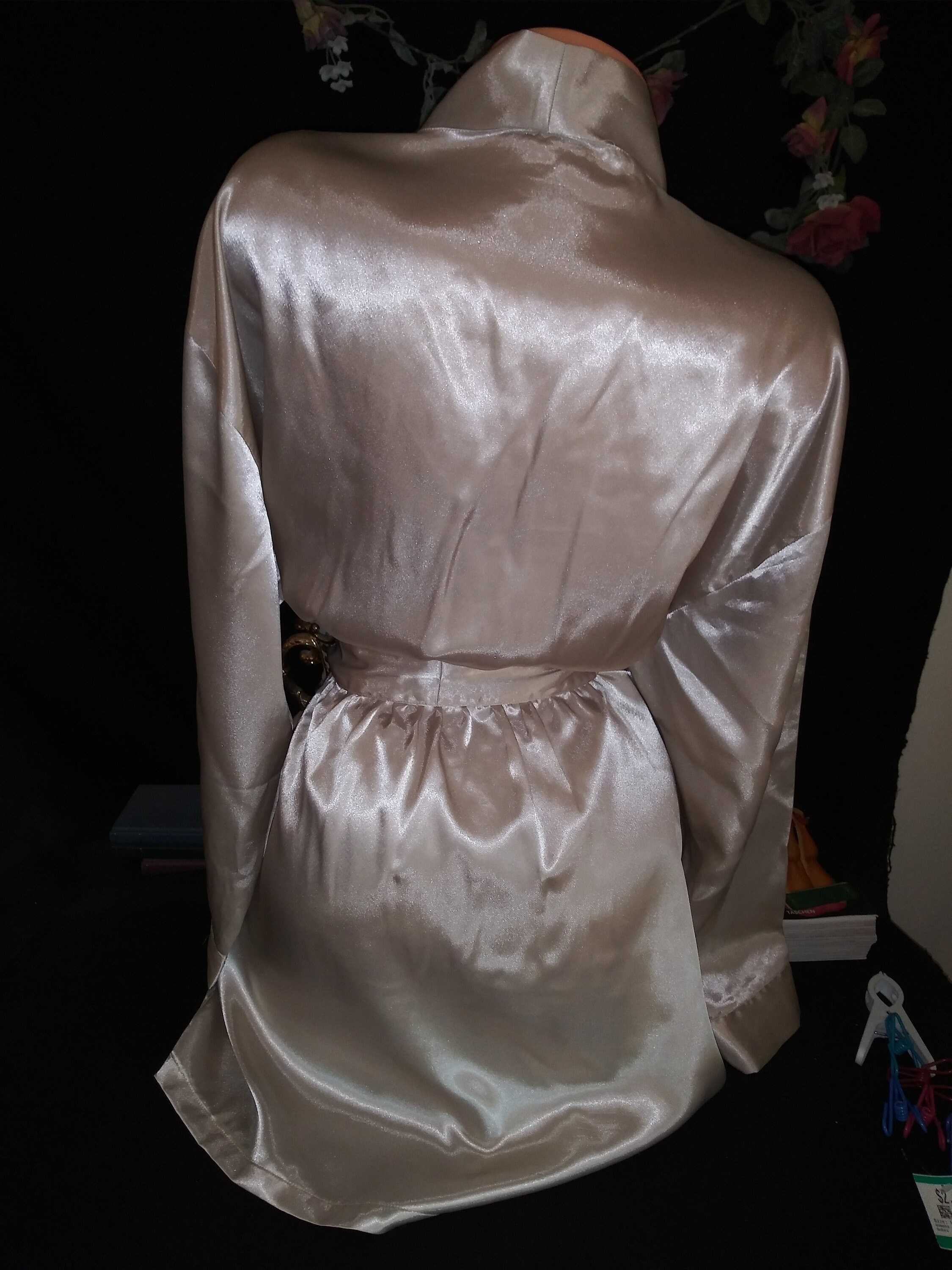 Vtg Satin Nightie Gown Sleep Robe Peignoir Short Dress Robe Sexy Smoot ...