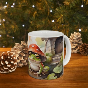 Tasse en céramique de café de grenouille, tasse de champignons, grenouille de noyau de maison, esthétique fantaisiste 11 oz