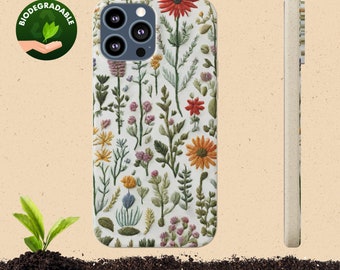 Étui pour téléphone végétal biodégradable et compostable, sans plastique, respectueux de l'environnement, de style brodé pour Iphone et Samsung