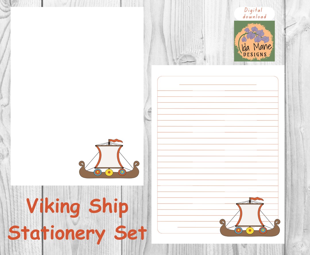 Viking Ship Stationery Set Printable Stationery With Template Etsy