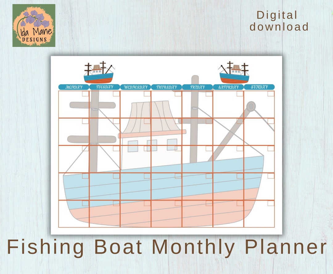Fishing Boat Monthly Planner Printable Planner Instant Etsy