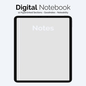 Digital anteckningsbok av SJB Digital Designs, 12 hyperlänkade flikar för Goodnotes Notability, iPad, linjerad, rutnät, prickad, tom
