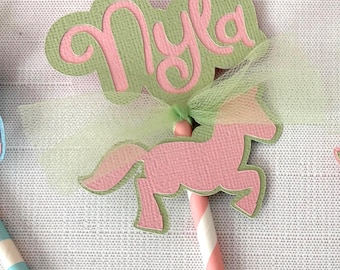 Décorations pour cupcakes chevaux carrousel pastel : lot de 12