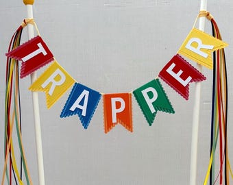 Personalized cake topper in primary colors + orange | Striped cake topper | Toddler birthday cake topper | Colorful birthday décor