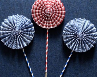 Set of 3 fan rosette pinwheels for table décor