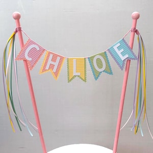 Pastel Rainbow Personalized Birthday Cake Topper: Customized with name