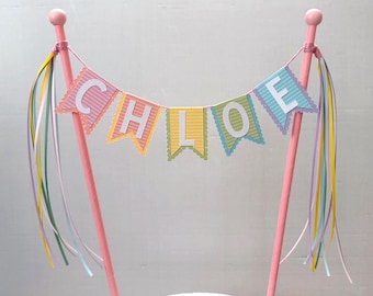 Pastel Rainbow Personalized Birthday Cake Topper: Customized with name