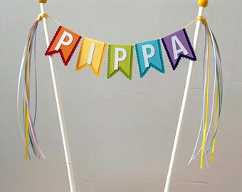 Décoration pour gâteau personnalisée de style guirlande dans des tons vifs et colorés