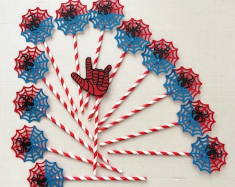 Red and blue spiderweb with spider cupcake toppers | Set of 12
