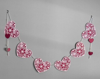 Valentine's garland with floral cutouts | Heart floral cutouts garland | Wedding floral hearts garland